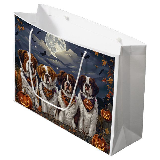 Saint Bernard Halloween Spooky Large Gift Bag (Front Angled)
