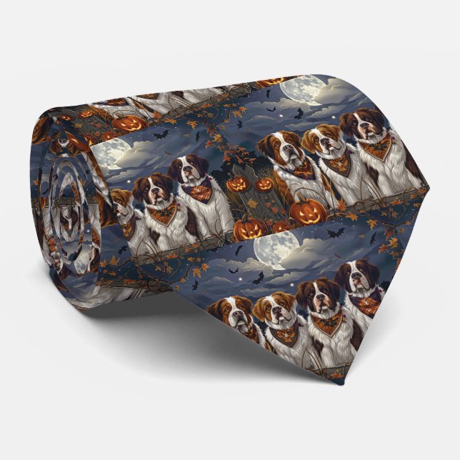 Saint Bernard Halloween Spooky Neck Tie (Rolled)