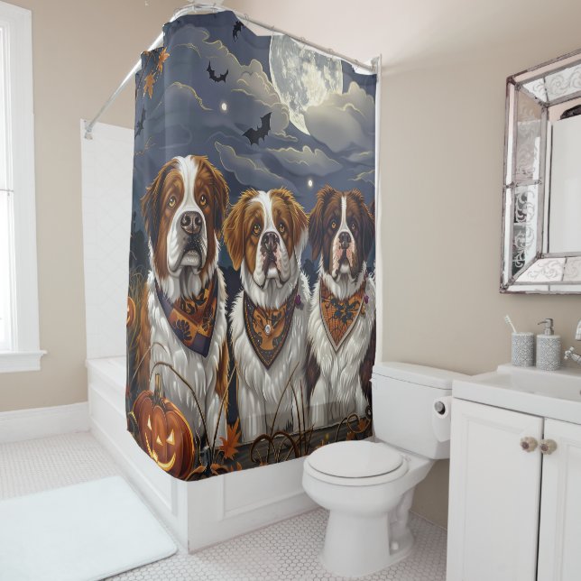 Saint Bernard Halloween Spooky Shower Curtain (In Situ)