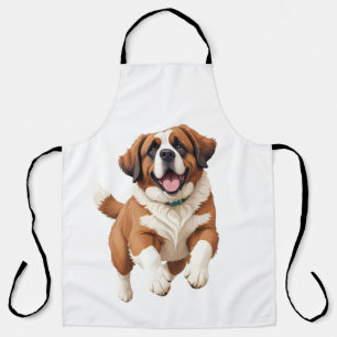 Saint Bernard Happy Playful Fun Jumping In The Air Apron