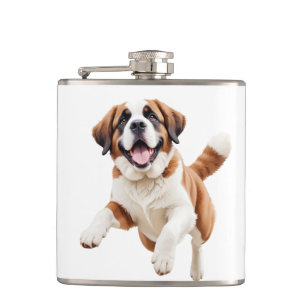 Saint Bernard Happy Playful Fun Jumping In The Air Flask