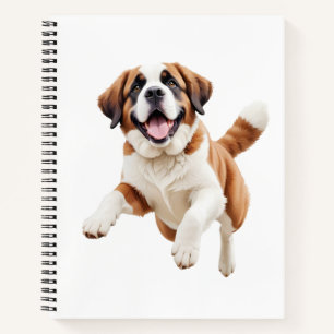 Saint Bernard Happy Playful Fun Jumping In The Air Notebook