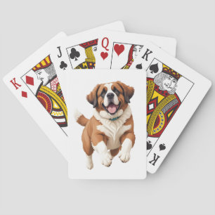 Saint Bernard Happy Playful Fun Jumping In The Air Poker Cards