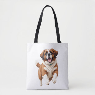Saint Bernard Happy Playful Fun Jumping In The Air Tote Bag