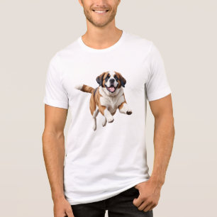 Saint Bernard Happy Playful Fun Jumping In The Air Tri-Blend Shirt