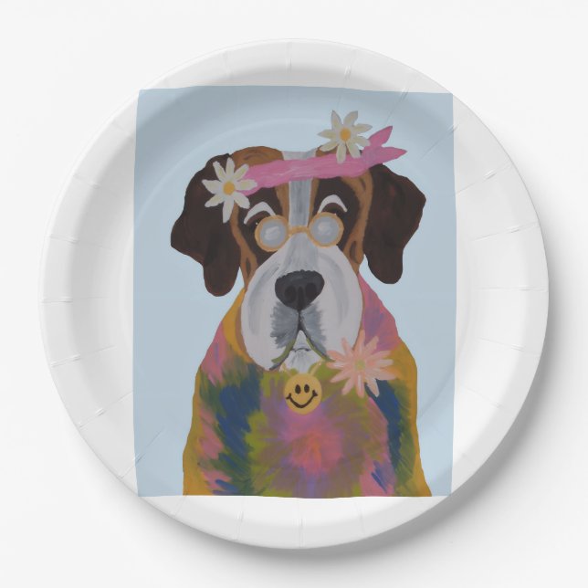 Saint Bernard Hippie Paper Plates (Front)