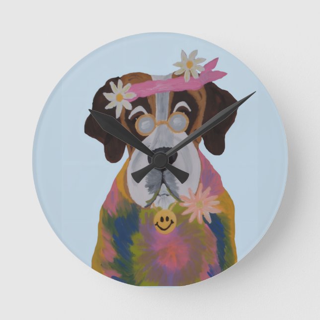 Saint Bernard Hippie Round Clock (Front)