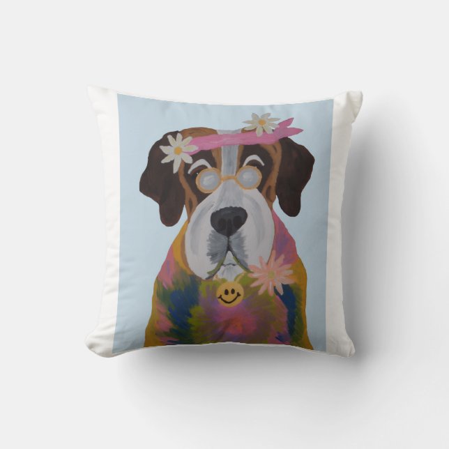 Saint Bernard Hippie Throw Pillow (Front)