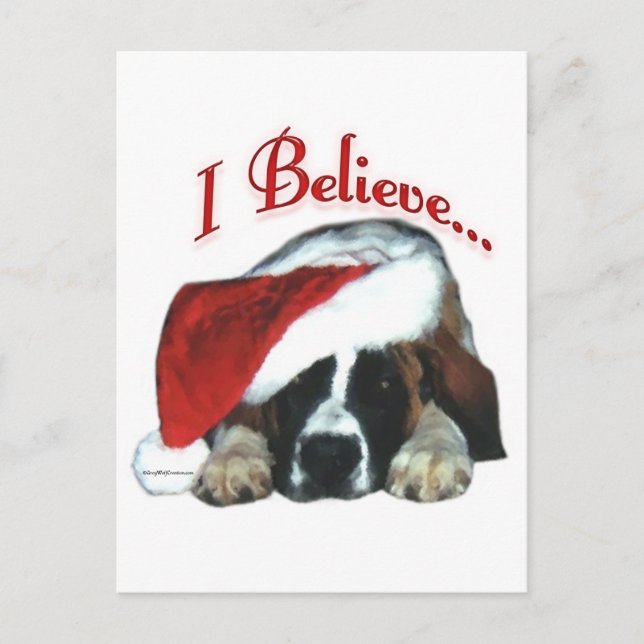 Saint Bernard I Believe Holiday Postcard (Front)