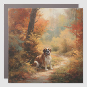 Saint Bernard in Autumn Leaves Fall Inspire Car Magnet