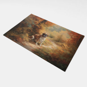 Saint Bernard in Autumn Leaves Fall Inspire Doormat