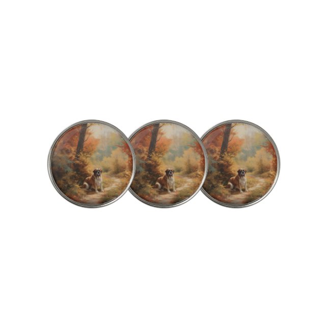 Saint Bernard in Autumn Leaves Fall Inspire Golf Ball Marker (3 Up)