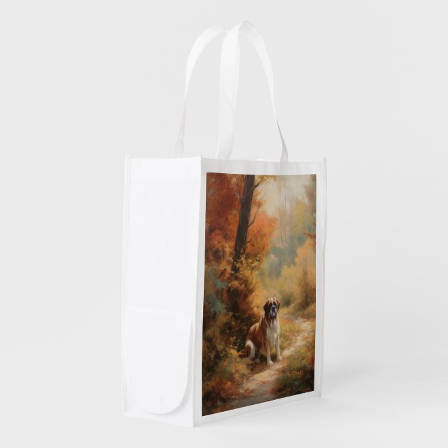 Saint Bernard in Autumn Leaves Fall Inspire Grocery Bag (Front Side)