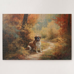 Saint Bernard in Autumn Leaves Fall Inspire Jigsaw Puzzle