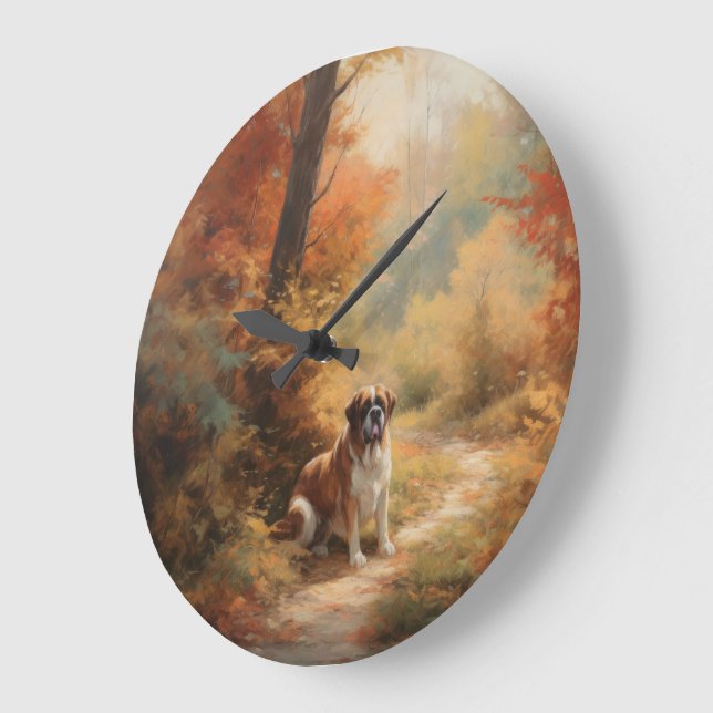 Saint Bernard in Autumn Leaves Fall Inspire Large Clock (Angle)