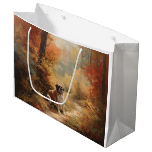 Saint Bernard in Autumn Leaves Fall Inspire Large Gift Bag