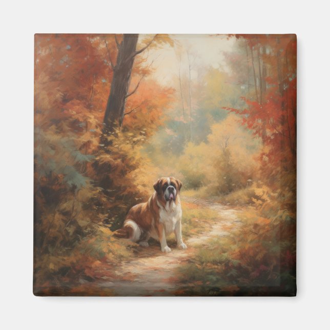 Saint Bernard in Autumn Leaves Fall Inspire Magnet (Front)