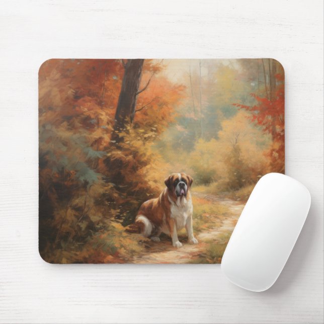 Saint Bernard in Autumn Leaves Fall Inspire Mouse Pad (With Mouse)