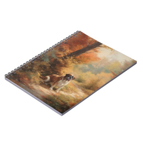 Saint Bernard in Autumn Leaves Fall Inspire Notebook