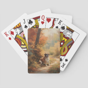 Saint Bernard in Autumn Leaves Fall Inspire Poker Cards