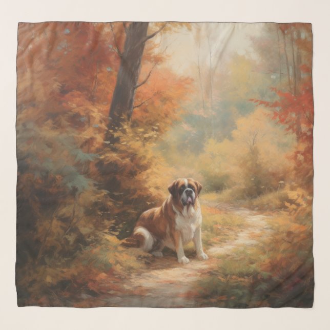 Saint Bernard in Autumn Leaves Fall Inspire Scarf (Front)