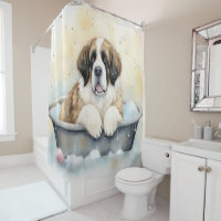 Saint Bernard In Bathtub Watercolor Dog Art