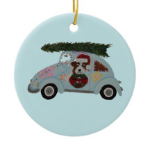 Saint Bernard in Hippie Car at Christmas