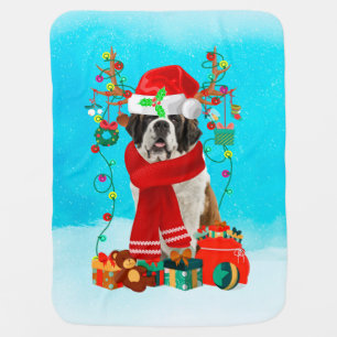 Saint Bernard in snow with Christmas gifts Baby Blanket