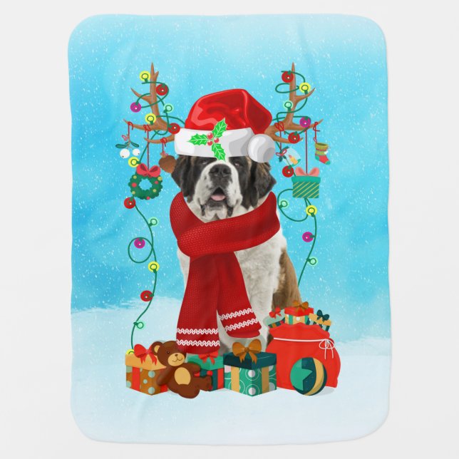 Saint Bernard in snow with Christmas gifts  Baby Blanket (Front)