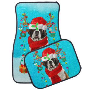 Saint Bernard in snow with Christmas gifts Car Floor Mat
