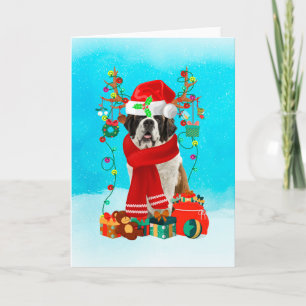 Saint Bernard in snow with Christmas gifts Card