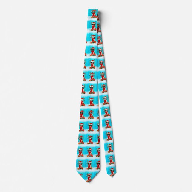 Saint Bernard in snow with Christmas gifts Neck Tie (Front)