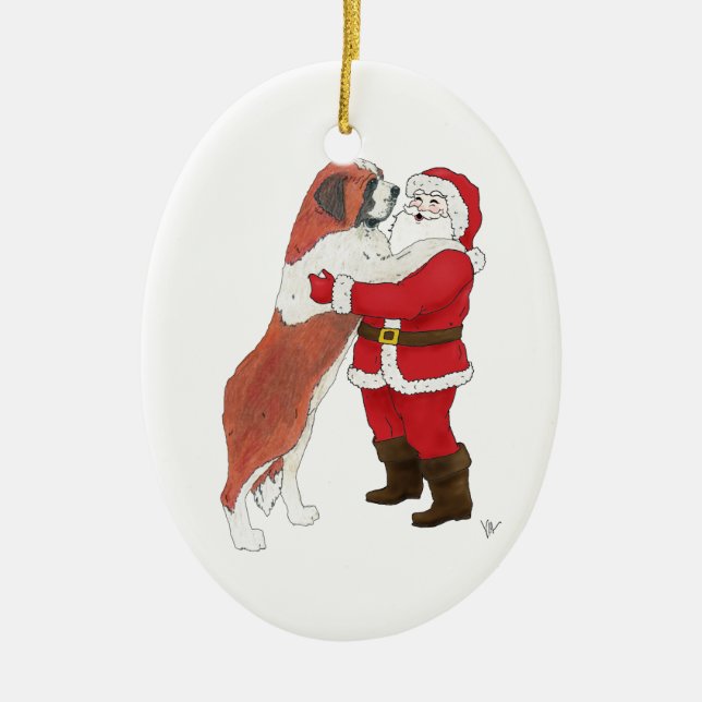 Saint Bernard Jowly Christmas Greeting Ceramic Ornament (Front)