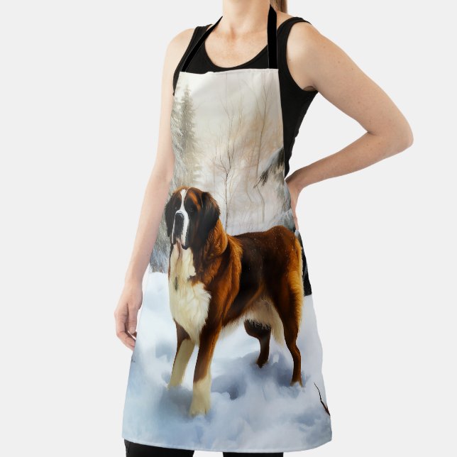 Saint Bernard Let It Snow Christmas Apron (Insitu)