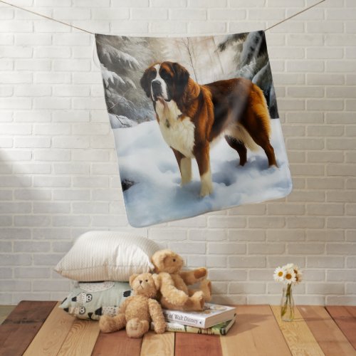 Saint Bernard Let It Snow Christmas Baby Blanket