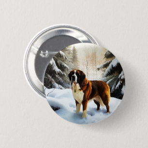 Saint Bernard Let It Snow Christmas Button