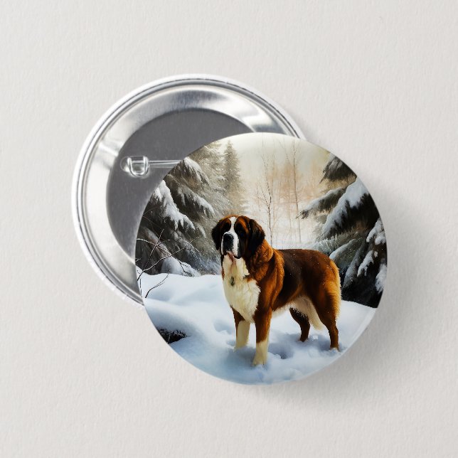 Saint Bernard Let It Snow Christmas Button (Front & Back)