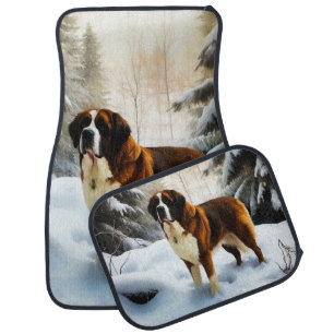 Saint Bernard Let It Snow Christmas Car Floor Mat