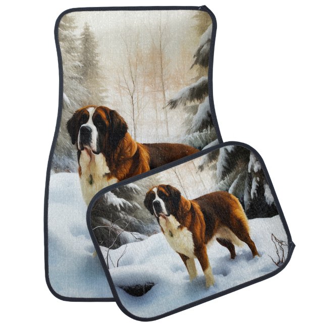 Saint Bernard Let It Snow Christmas Car Floor Mat (Set)