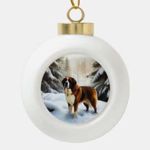 Saint Bernard Let It Snow Christmas Ceramic Ball Christmas Ornament