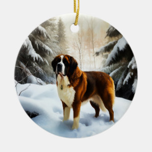 Saint Bernard Let It Snow Christmas Ceramic Ornament