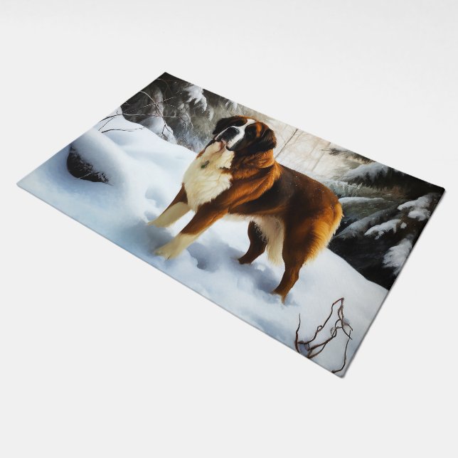 Saint Bernard Let It Snow Christmas Doormat (Angled)