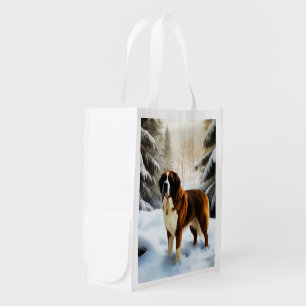Saint Bernard Let It Snow Christmas Grocery Bag