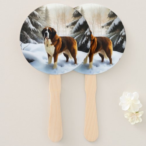 Saint Bernard Let It Snow Christmas Hand Fan