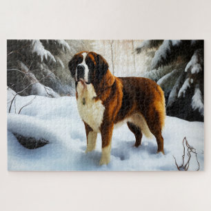 Saint Bernard Let It Snow Christmas Jigsaw Puzzle