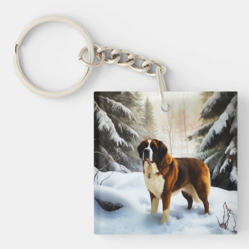 Saint Bernard Let It Snow Christmas Keychain