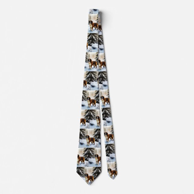 Saint Bernard Let It Snow Christmas Neck Tie (Front)