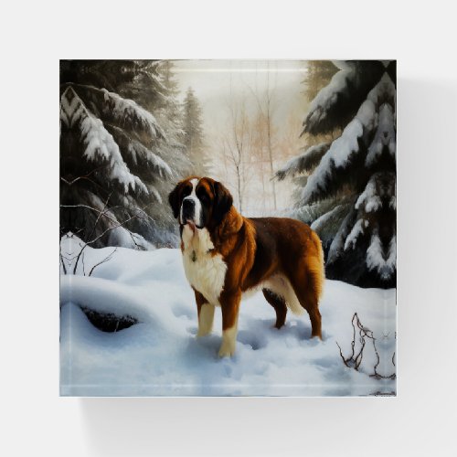 Saint Bernard Let It Snow Christmas Paperweight