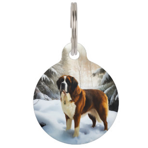 Saint Bernard Let It Snow Christmas Pet ID Tag