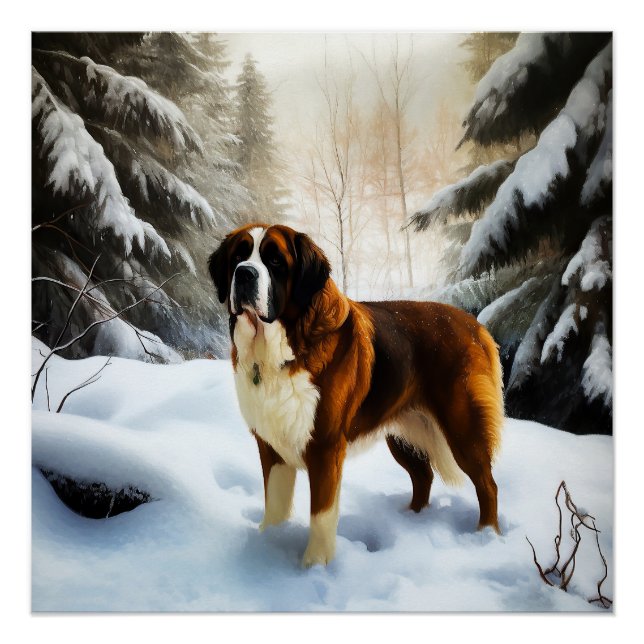 Saint Bernard Let It Snow Christmas Poster (Front)